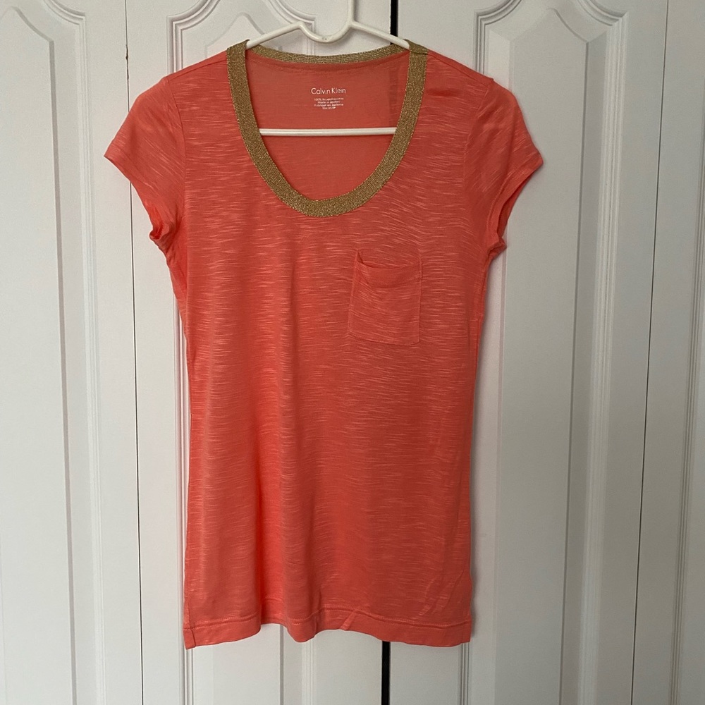 Calvin Klein blouse, beautiful apricot/ peach color with gold around cleavage